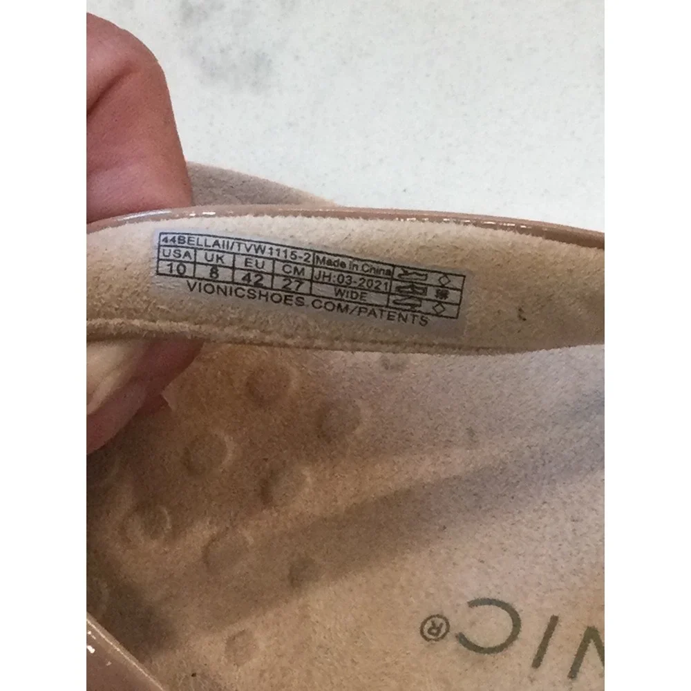 Vionic Bella II Nude Patent Bow Flip Flop Sandals Women 10 Wide Orthotic Support